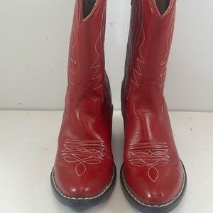 Old West Girls Red Leather Cowboy Boots Western Stitching. 13.5-D